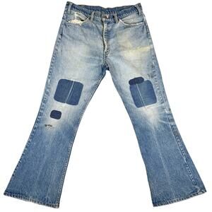 Vintage 70s Levi’s Bell Bottom Jeans Talon Orange Tab Patched Distressed 34x29